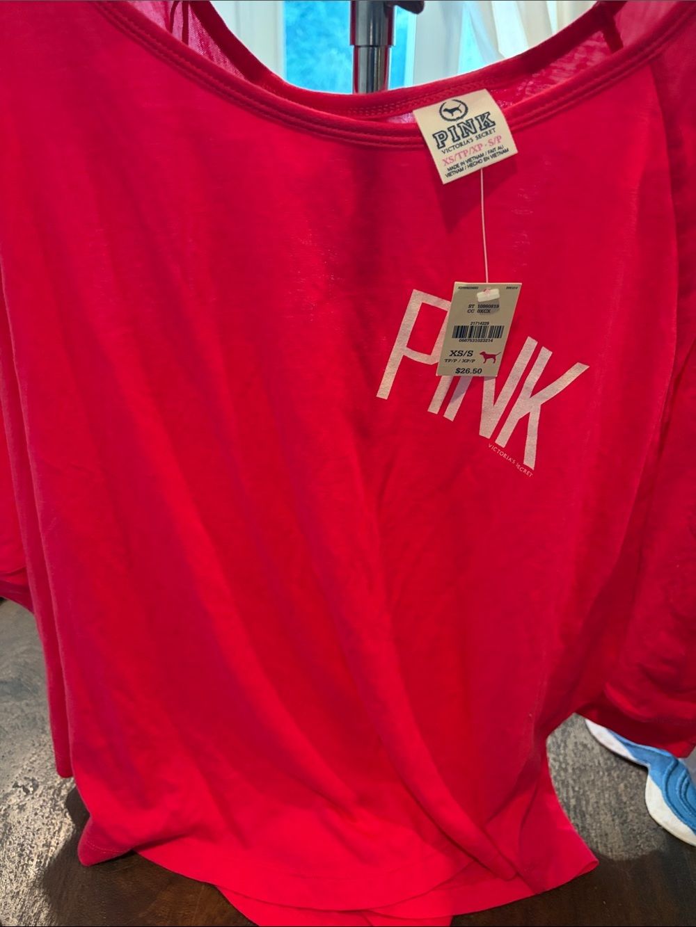 PINK Victoria's Secret Bright Pink Crew Neck Short Sleeve Tee with White Logo